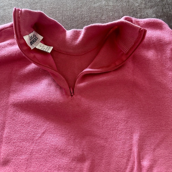 Vintage NICOLE SUMMERS 100% Cotton Pink Back Zip Mock Neck Turtleneck Sweater S - Picture 9 of 10